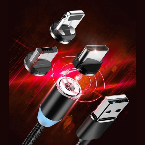 1M/2M 3 in 1 Magnetic Fast Charging Cable With Micro USB Apple Lightning Type C Plugs for Android Phones Samsung iPhone iPad Smartphones