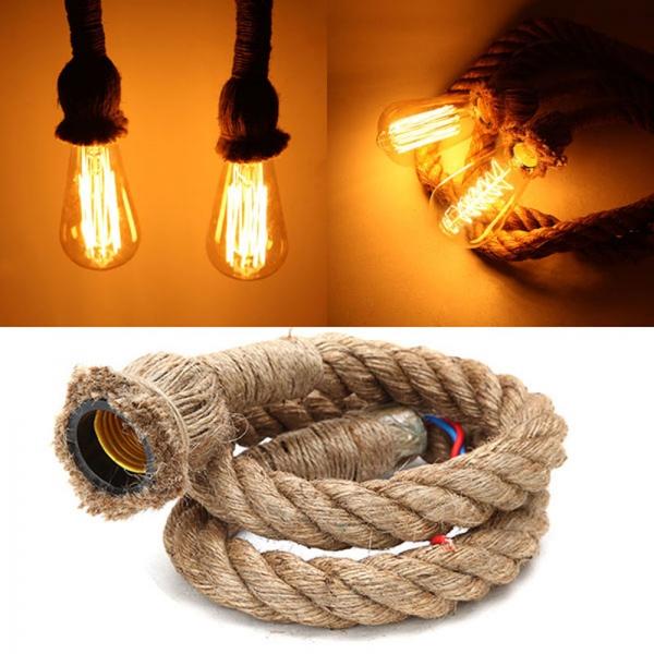 1M Vintage Retro Rope Pendant Light Loft Creative Industrial Lamp for Living Room (AC 90-260V)