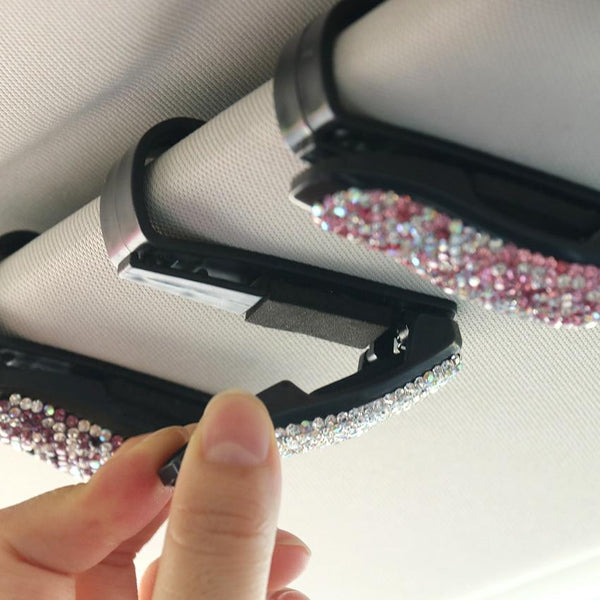 1PC Rhinestone Diamond Decoration Clip Sun Visor Glasses Bracket Bill Clip Portable Sunglasses Eyeglasses Car Interior Supplies
