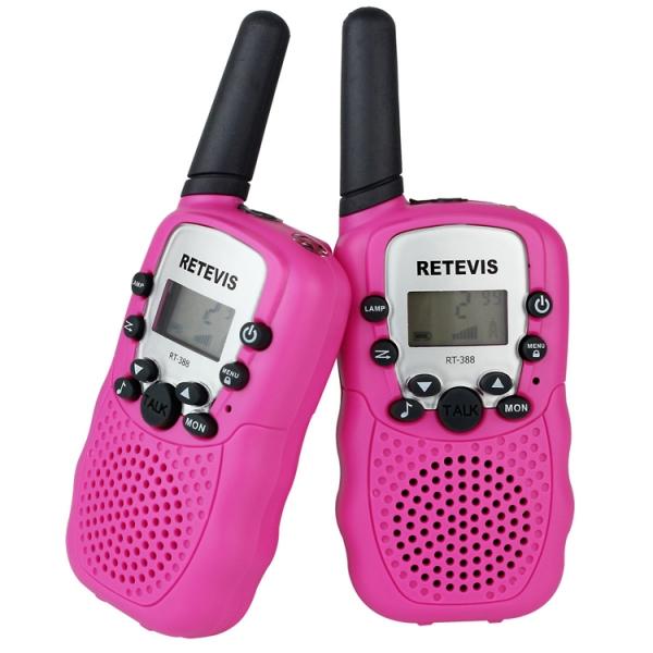 1Pair Retevis RT-388 Two-Way Walkie Talkies UHF 0.5W 22CH Flashlight - Pink