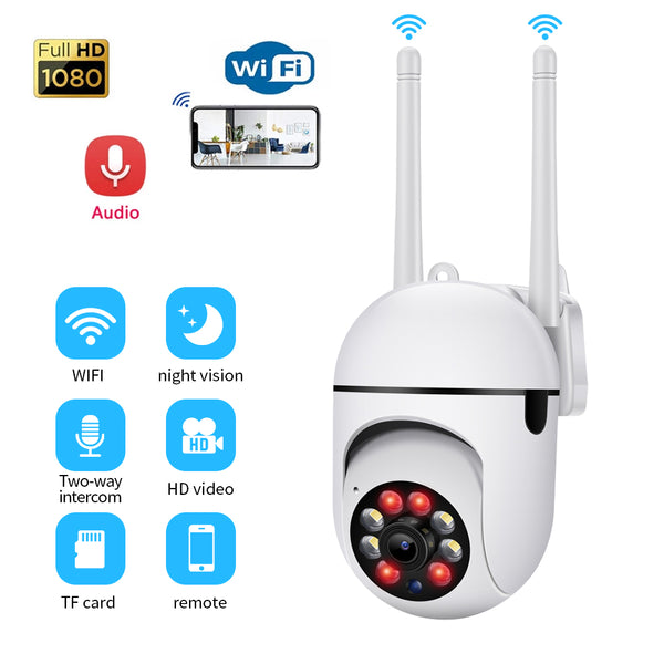 HD 1080P Mini Full Color Night Vision Wifi IP Camera Wireless Camera Full Color Night Vision Two Way Audio Motion Detection PTZ Dual Antenna Camera
