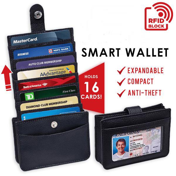 Easy Access Vertical Wallet Card Smart Wallet PU Leather Telescopic Organizer Prevents Identify Anti-theft Card-swiping Jacket for Women Men FPing Black