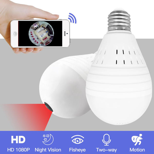 E27 360° HD Panoramic IR Bulb Camera Light Wireless Wifi Fisheye CCTV Security Camera Light Bulb Dual Use