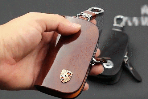 Car Logo Leather Wood Texture Car Key Case
