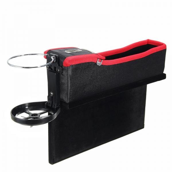1pc PU Leather Left Car Seat Catcher Gap Storage Box Coin Organizer Cup Holder Black & Red