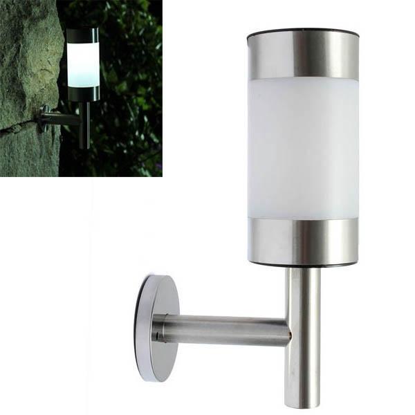 1pc Stainless Steel Garden Solar White LED Lamps Wall-mounted Courtyard Decor Wall Light Silver & White