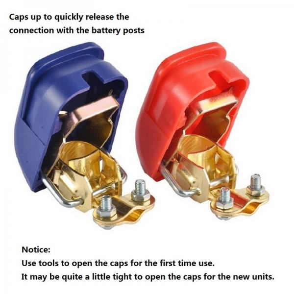 2Pcs Univerisal Car Battery Terminals Clamps Quick Release Connector Detachable Battery Clip Red & Blue