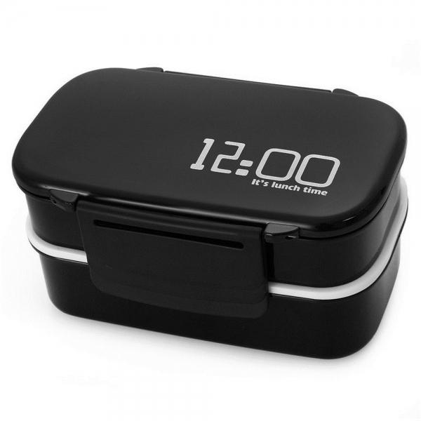2 Tiers Bento Lunch Box 1410mL Japan Style Plastic Food Container Black