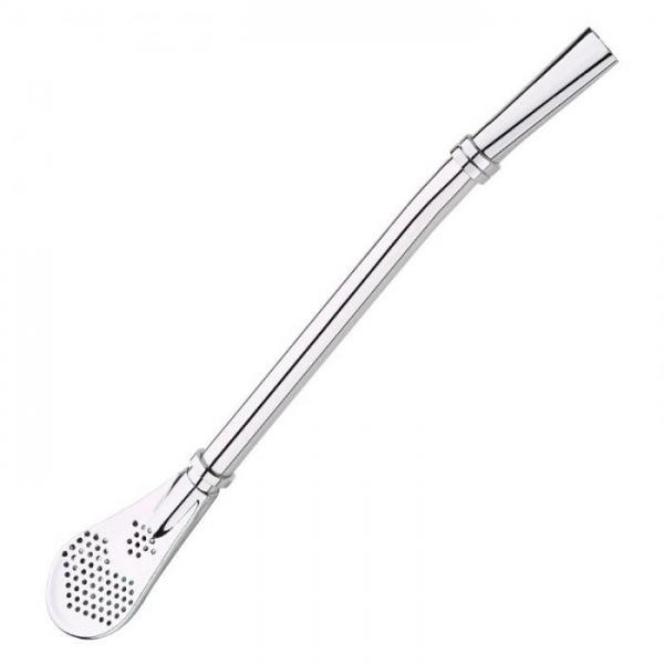 2 in 1 Stainless Steel Spoon Straw Tea Strainer Shaker Coffee Filter - Silver