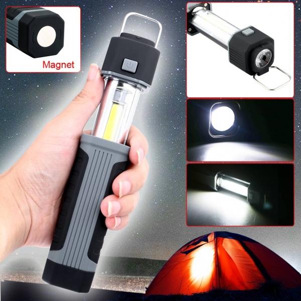 Multifunction COB LED Stretchable Flashlight Camping Light w/ Magnet Black