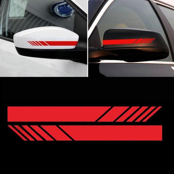2 pcs Car Rear View Mirror Cover Stickers Stripe Decal Simple Emblem KK for Mercedes - Red