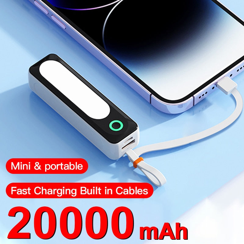 20000mAh Fast Charging Mini Power Bank Portable Charger External Battery Built in Cables LED for iPhone Samsung MI