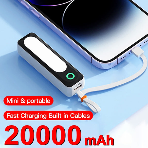 20000mAh Fast Charging Mini Power Bank Portable Charger External Battery Built in Cables LED for iPhone Samsung MI