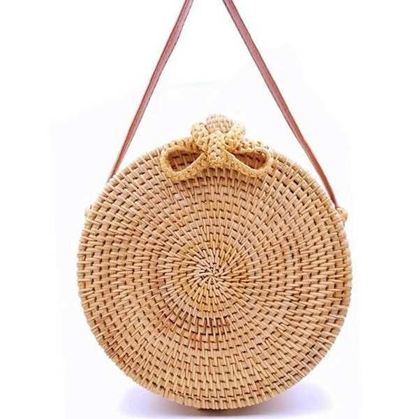 2019 Handwoven Fashion Round Rattan Crossbody Bag Bow-knot Bag - stringsmall