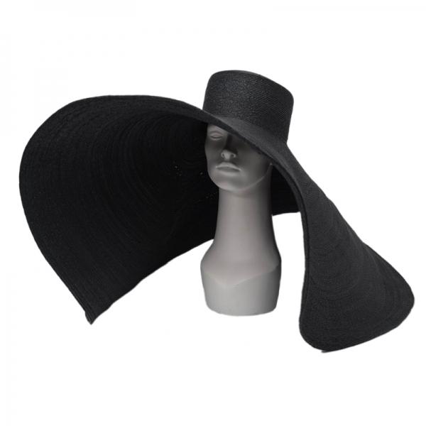 2019 New Design Oversized 35cm Large Brim Straw Leisure Hat Photoshoot Fashion Show Catwalk Hat - Color Black