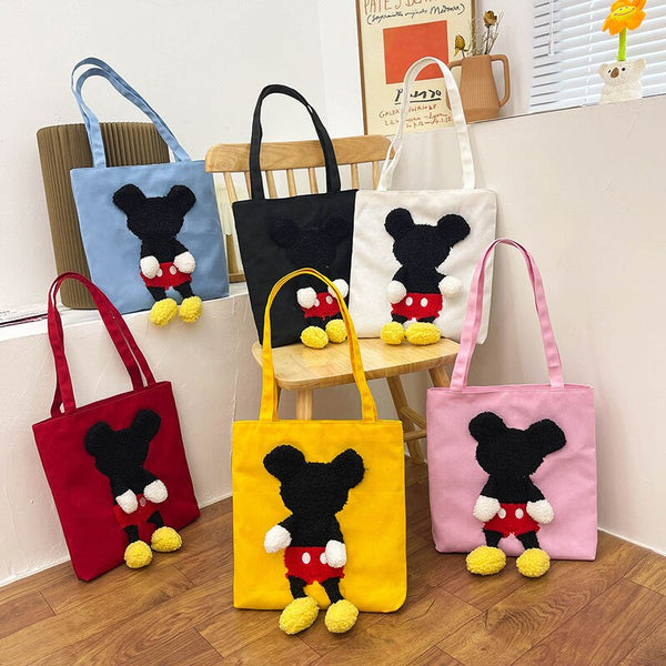 New Cute Cartoon Girls Canvas Portable Bag Lovely Mickey Large Capacity Plush Doll Shoulder Bag Fashion Casual Handbags