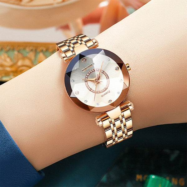 Fashion Heart of the Ocean Starry Sky Diamond Faceted Steel Band Watch Best Gift for Women