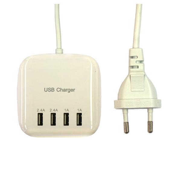 20W 100-240V 4USB 3.2A USB Charging EU Regulatory Power Strip Socket EU Plug White