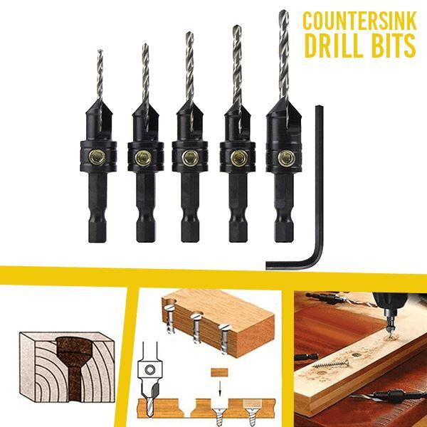 5pcs Countersink Drill Woodworking Drill Bit Set Drilling Pilot Holes For Screw Sizes #5 #6 #8 #10 #12 With a wrench