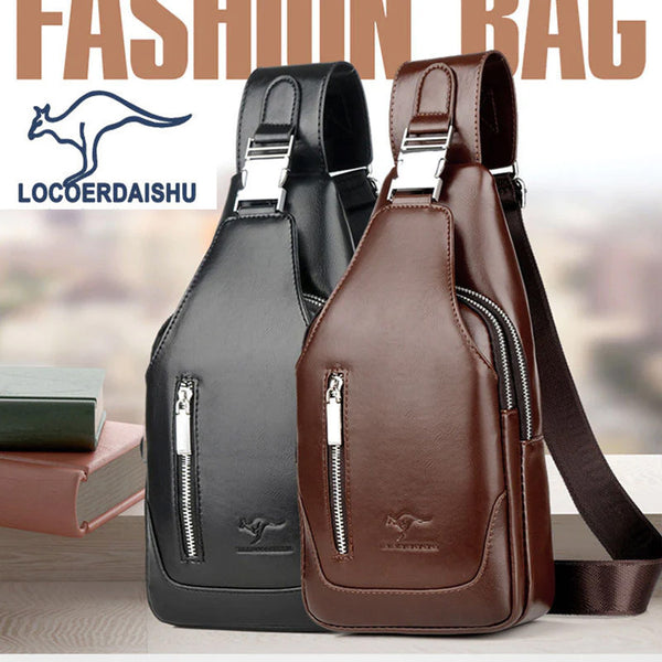 New Men's Leather Crossbody Bag Multi functional Waterproof Large Capacity Chest Bag