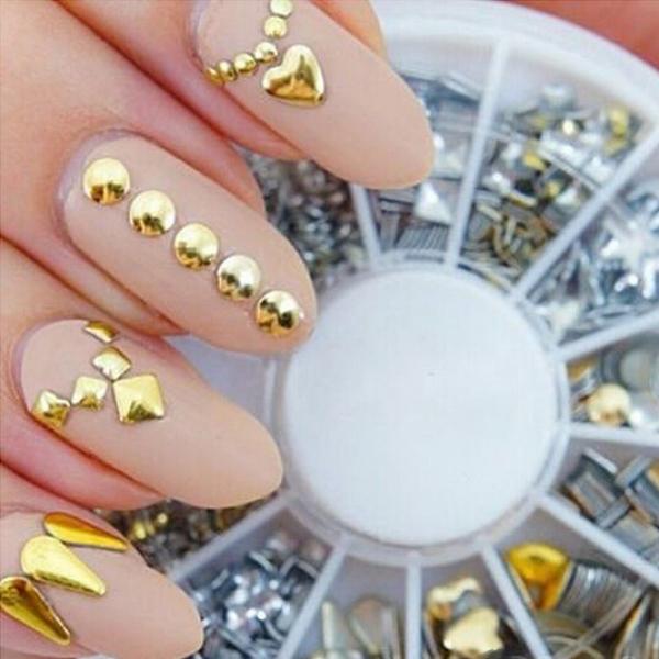 240pcs 12 Styles DIY 3D Glitter Metal Nail Art Decoration Stickers Set Golden & Silver