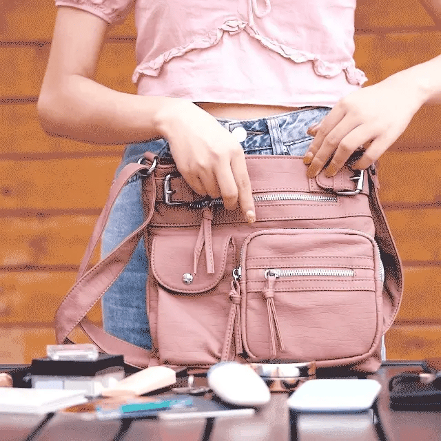 Multi-Pocket Crossbody Bag Soft Leather Shoulder Purse Bag