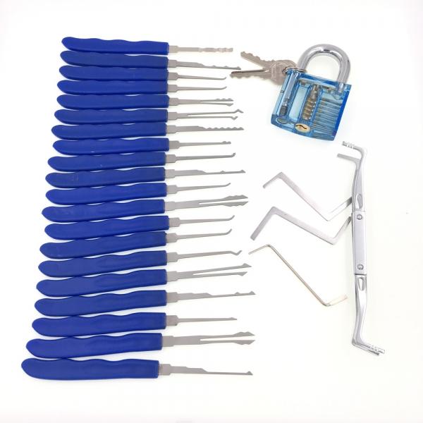 24pcs Single Hook Lock Pick Set with 1Pc Transparent Blue Lock