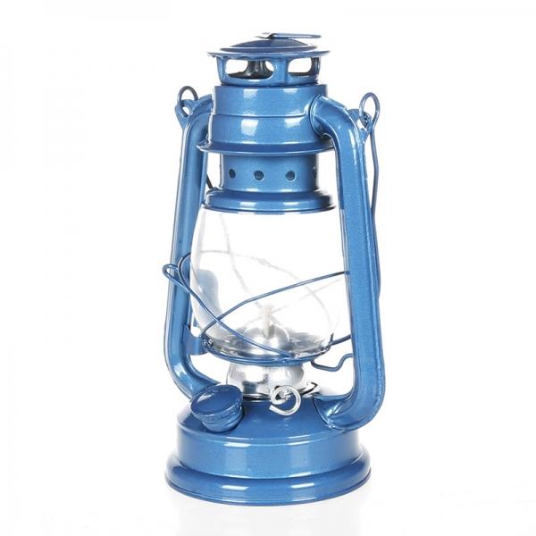 25CM Mediterranean Style Wrought Iron LED Kerosene Alcohol Lamps Portable Lantern Light Blue