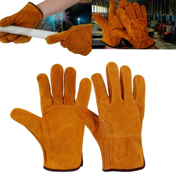 392ââ€?Long Leather Welding Gloves Heat-resistant Fireproof Cow Leather Work Gloves for Welding Carrying Builder Work Safety - 25cm Regular