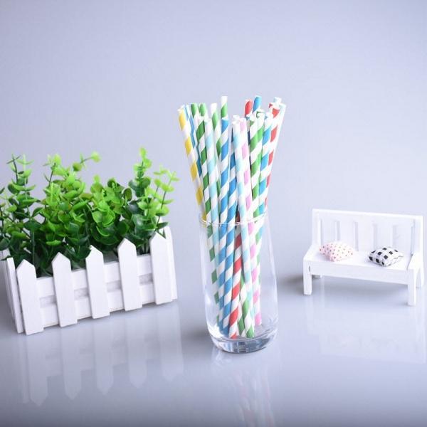 25pcs Colorful Paper Biodegradable Drinking Straw Stripe - stringsmall