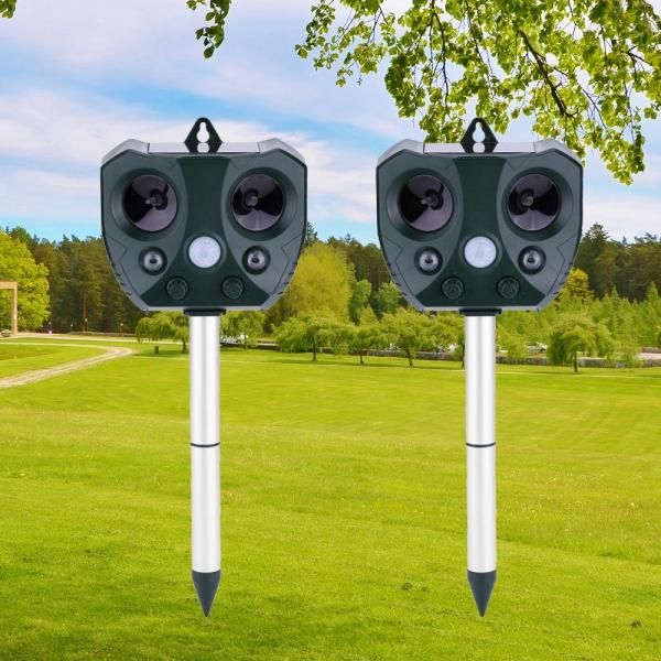 2 Pcs Outdoor Solar Power Ultrasonic Animal Repeller Bird Cat Dog Repeller