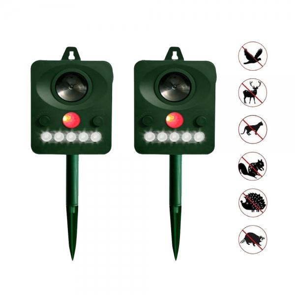 2PCs Outdoor Solar Powered Ultrasonic Infrared Sensor Animal Reject Dog Cat Bird Pest Repeller
