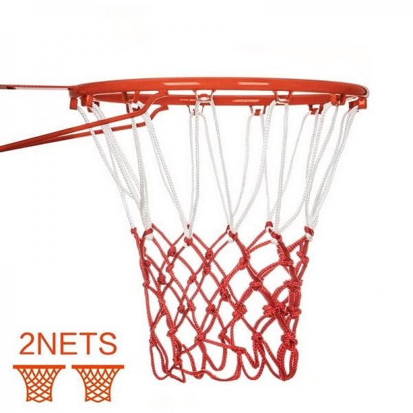 2Pcs Heavy Duty Replacement Basketball Net Nylon Hoop Goal Rim Mesh 12 Loops - White & Red