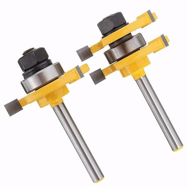 2Pcs Tongue & Groove Router Bit Set 1/4 Inch Shank 3 Teeth T-shape Wood Milling Cutter