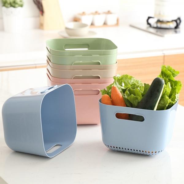 2-Piece Kitchen Fruit Vegetable Strainer Kitchen Wash Basket with Hand Shank Blue