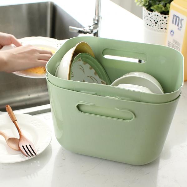 2-Piece Kitchen Fruit Vegetable Strainer Kitchen Wash Basket with Hand Shank Green
