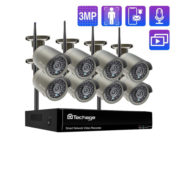 Techage H.265 8CH 3MP Wireless Video Camera System Outdoor Audio Record Wifi IP Camera P2P Security CCTV Surveillance NVR Kit