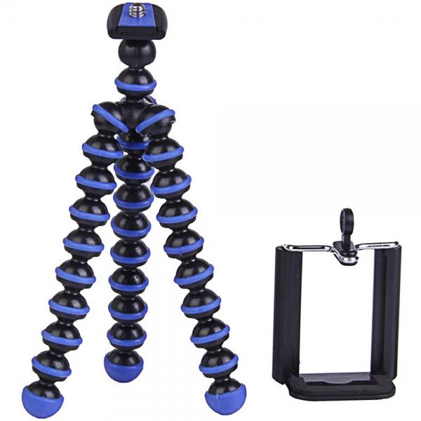 2-in-1 Octopus Tripod 6.5inch + Clip Set for Phone/Digital Camera Black & Blue