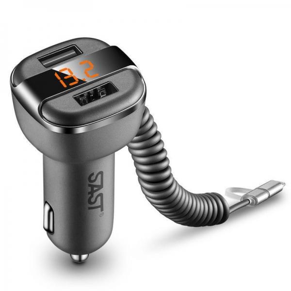 2-in-1 SAST Built-in DC 12-24V 3.4A Dual USB LED Display Voltage Current Digital LCD Display Car Charger White