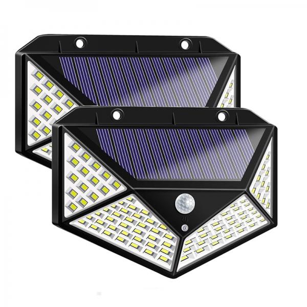 2pcs 2200mAh 100 LED Highlight Larger Solar Panel 4 sides Powered Waterproof Lamp PIR Sensor Outdoor Solar Light Upgrade Version