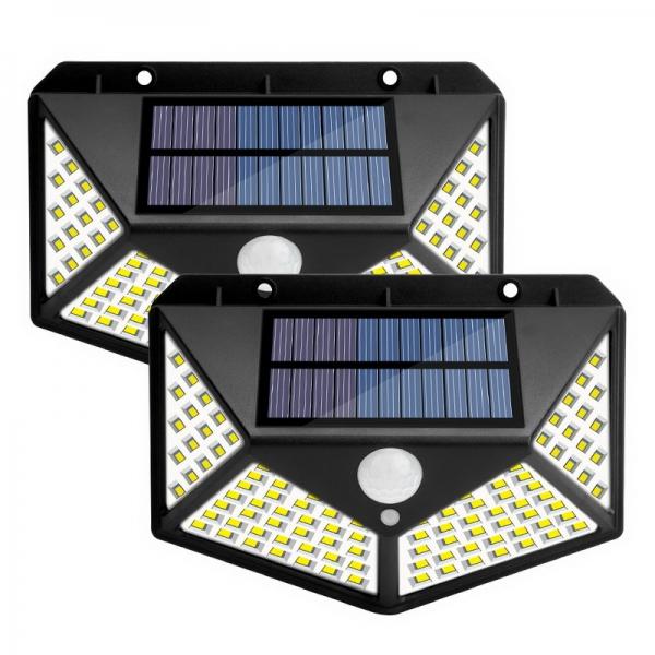 2pcs 1200 mAh 100 LED Highlight Solar Light 4 sides Powered Waterproof Lamp PIR Sensor Outdoor Light