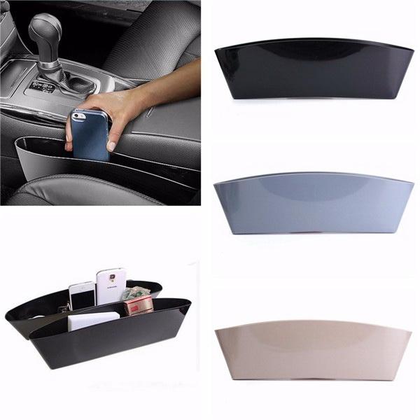 2pcs Car Seat Storage Boxes Organizer Case Protect Catch Catcher Slit Pockets Beige