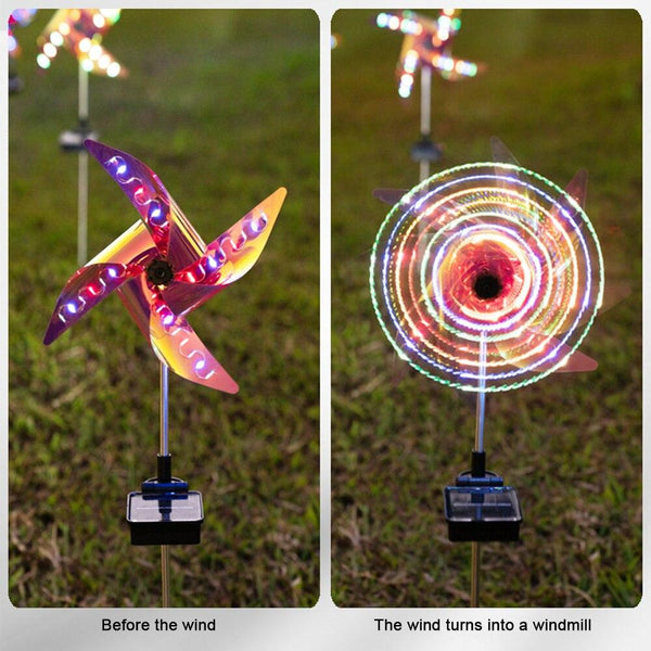 2pcs Colorful Outdoor Solar Ground Light Waterproof Windmill Lamp Solar Powered Garden Lawn Lamp Windmill Decorative Lights