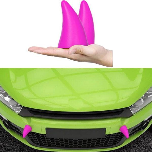 2pcs Demon Horn Creative EVA 3D Sticker Anti-collision Car Styling Roof Body Cool Decoration Badges Pink