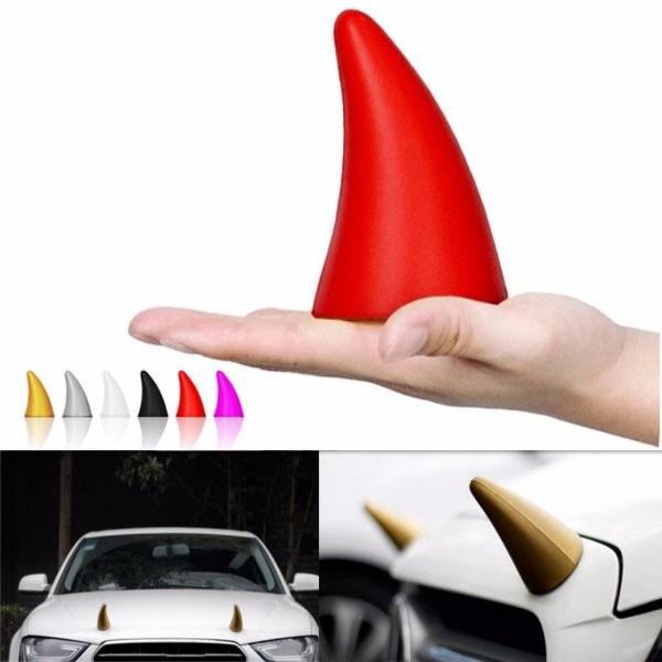 2pcs Demon Horn Creative EVA 3D Sticker Anti-collision Car Styling Roof Body Cool Decoration Badges Red