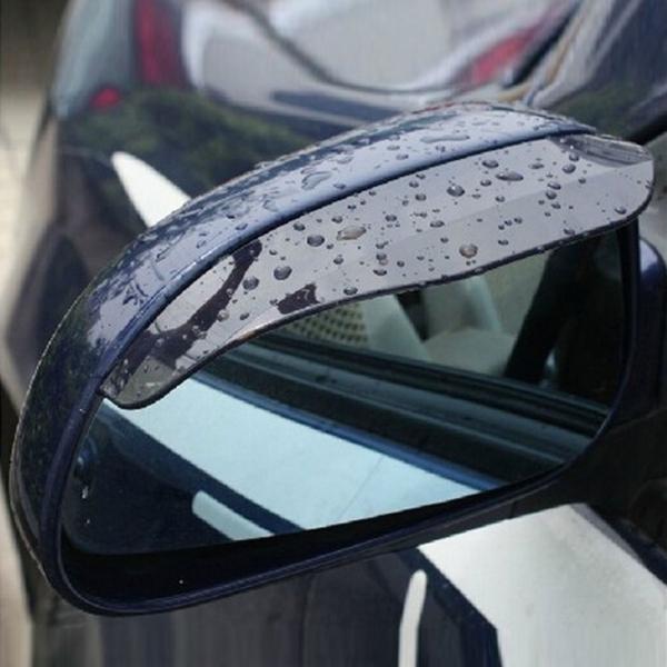 2pcs Rearview Mirror Rain Eyebrow Shield Shade Rainproof Blades Rain Covers Black