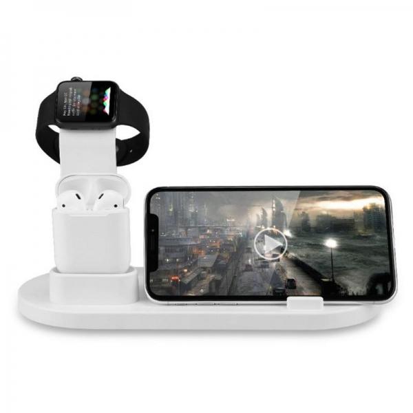 3 in 1 Charging Dock Holder for iWatch AirPods iPhone XS XSMax X 8 8Plus 7 7Plus 6S 6SPlus 5 5S 5C SE iPad Samsung Android Phones - White