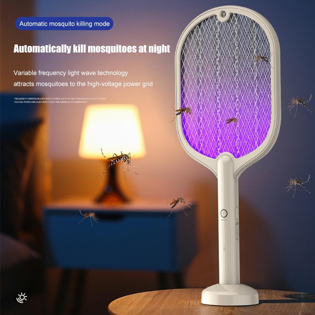 2 in 1 Electric Insect Racket Swatter USB Rechargeable Led Light Hand-Held Mosquito Killer Fly Bug Zapper Trap
