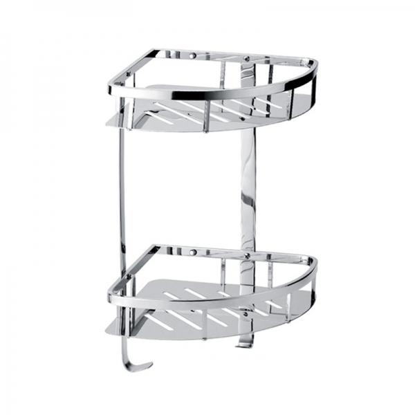 304 Stainless Steel Anti-rust Corner Storage Shelf Wall Mounted Hanging Rack Washroom Bathroom Shower Soap Sponge Holder - Double Layers with Hooks
