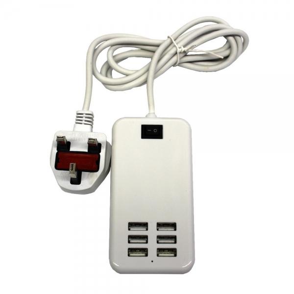 30W 6-USB 6A Portable Charger USB Socket UK Standard White